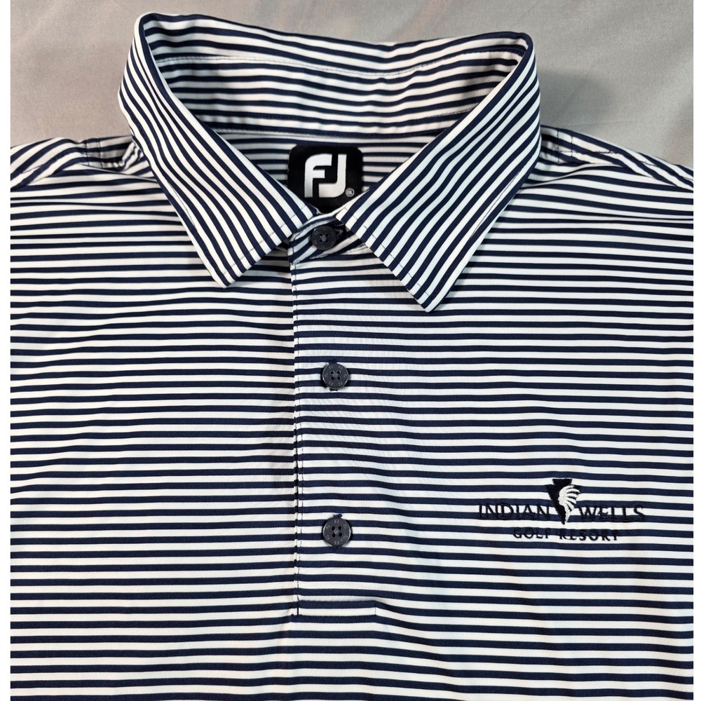 FootJoy Polo Shirt Indian Wells Golf Resort Logo Mens XXL Blue White Striped